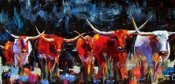 Ganado Vaca Toro Painting - toros de tormenta de otoño